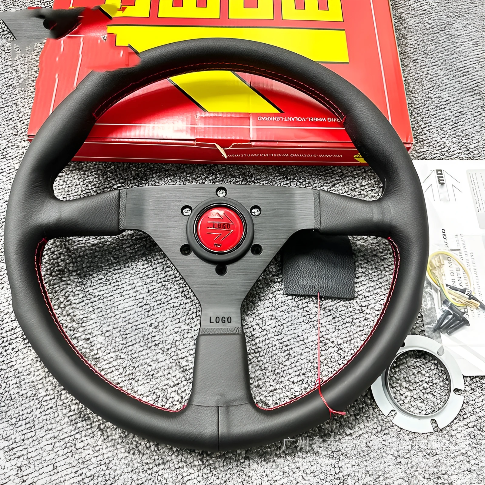 14-inch genuine leather racing steering wheel with contrast stitching for car modification
