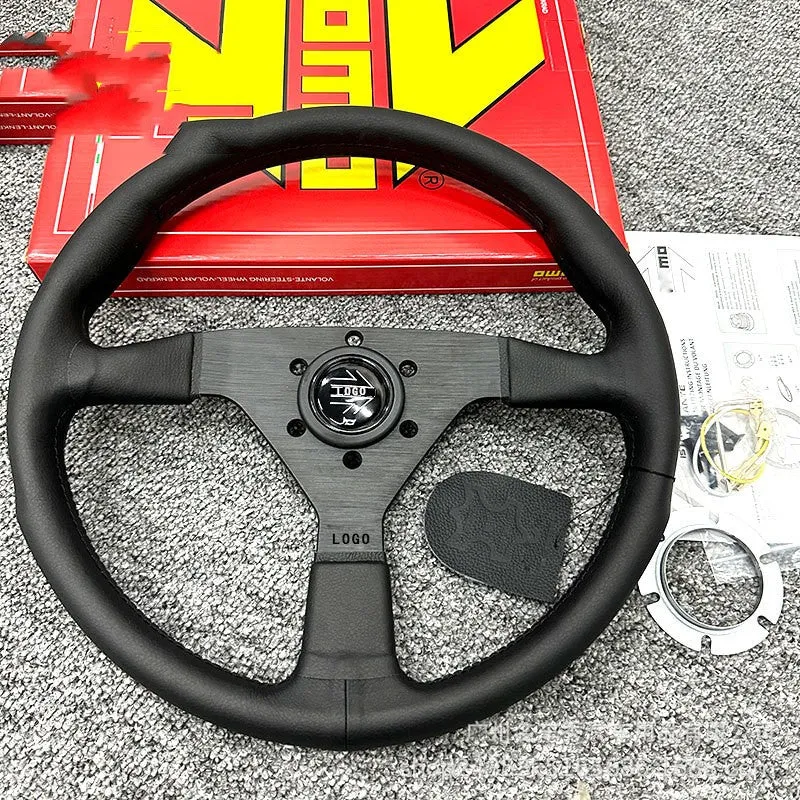 14-inch genuine leather racing steering wheel with contrast stitching for car modification