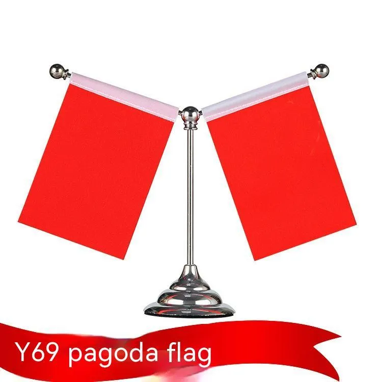 Metal telescopic rod car dashboard decoration with red polyester flag and multiple stand base options