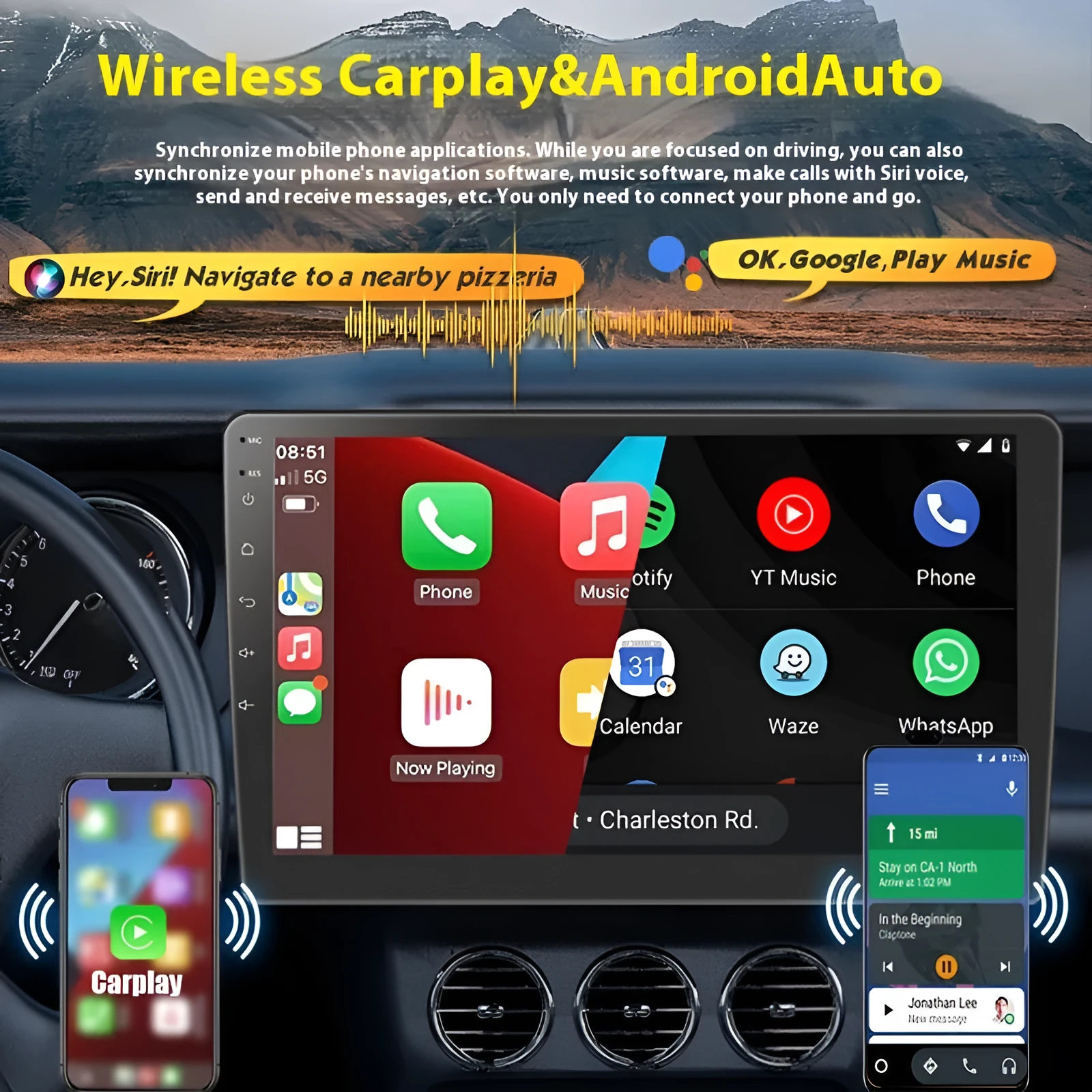 9-inch universal Android Auto car central control screen with IPS display and radio FM/RDS