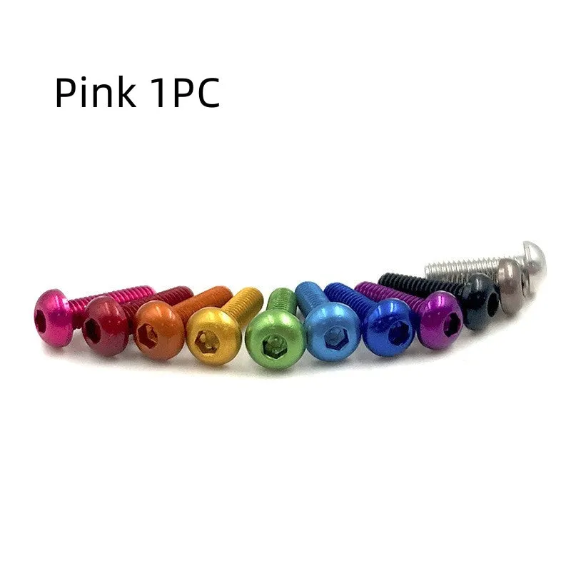 Aluminium alloy M3 8mm semicircle head hexagon screw in pink colour on a white background