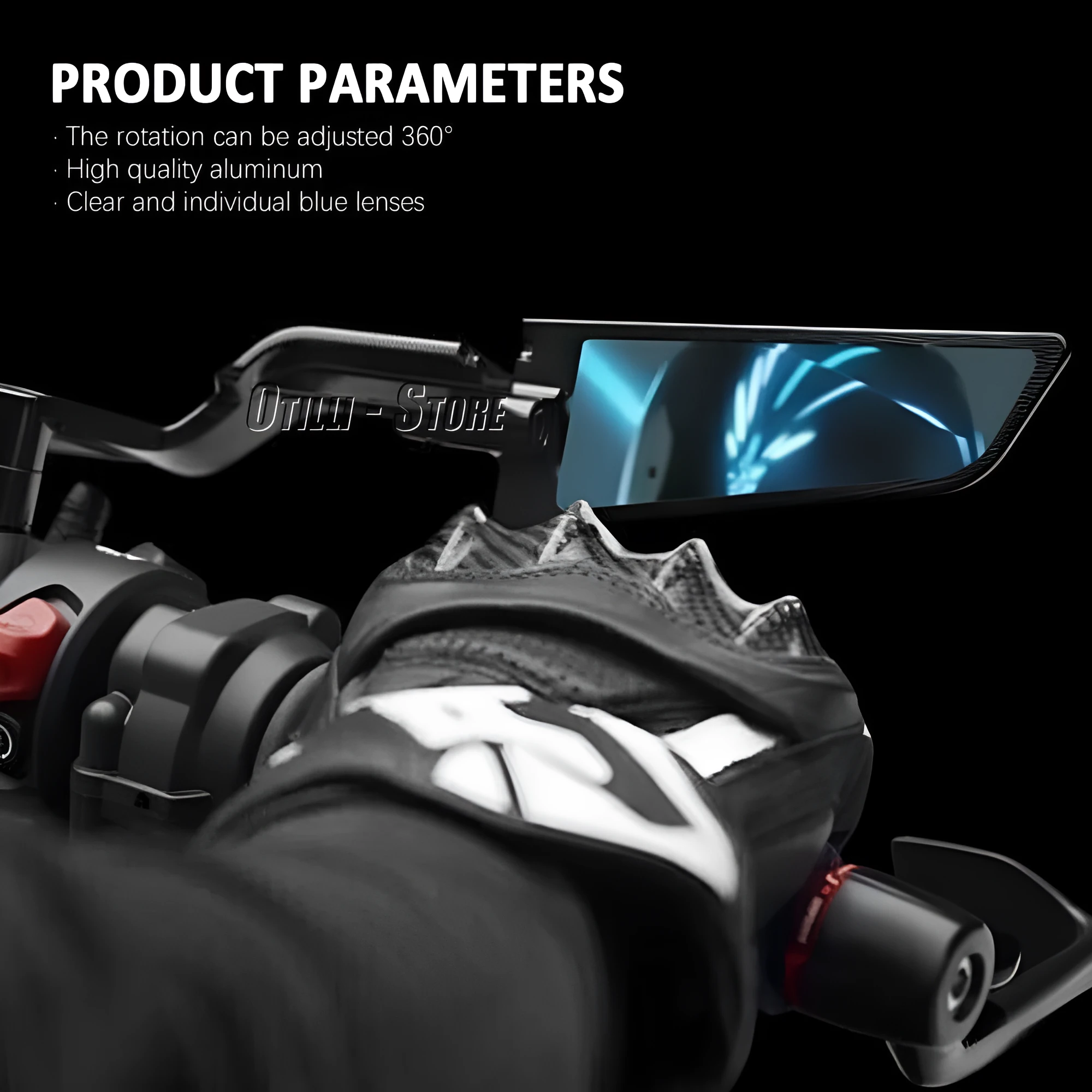 Universal aluminium alloy handle mirror with blue lens for street bike and electric car