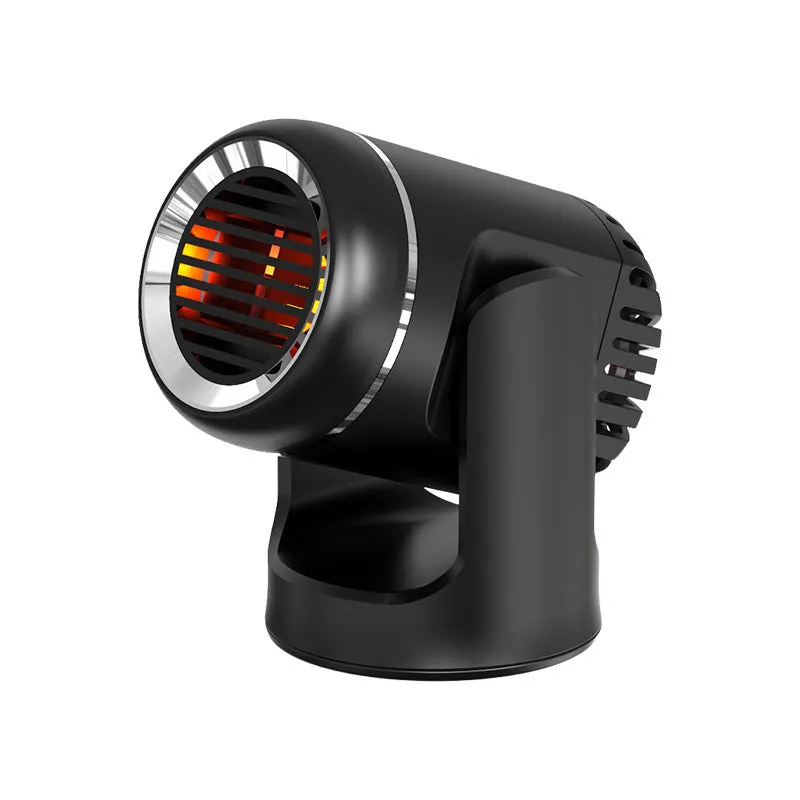 Black and white 12V car heater and defroster with hot cold warm settings for vehicle use