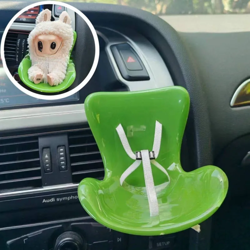 Plastic doll car safety seat ornament in plush Deluxe Edition colour with black safety belt
