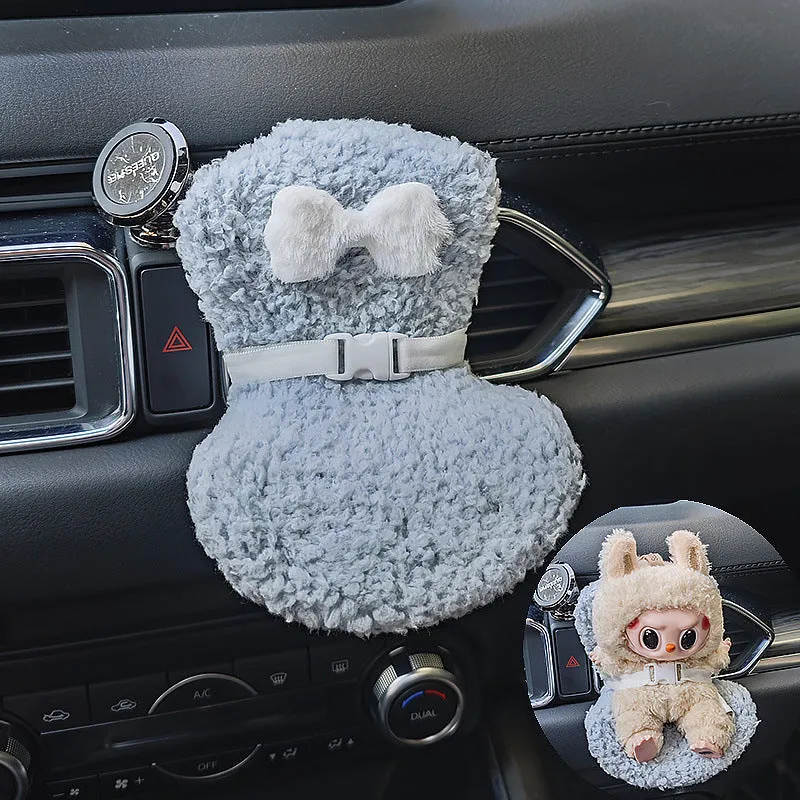 Plastic doll car safety seat ornament in plush Deluxe Edition colour with black safety belt