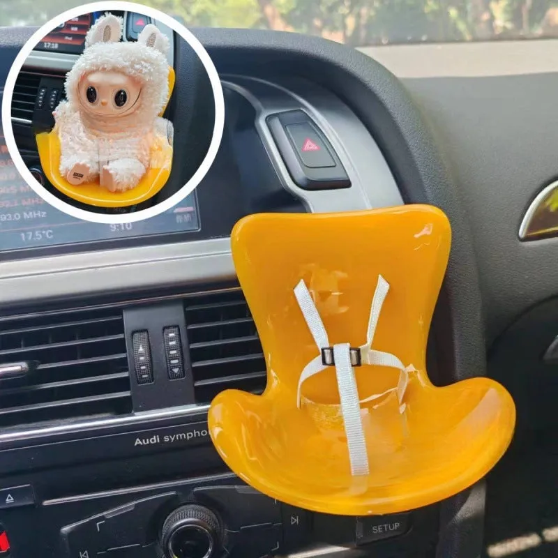 Plastic doll car safety seat ornament in plush Deluxe Edition colour with black safety belt