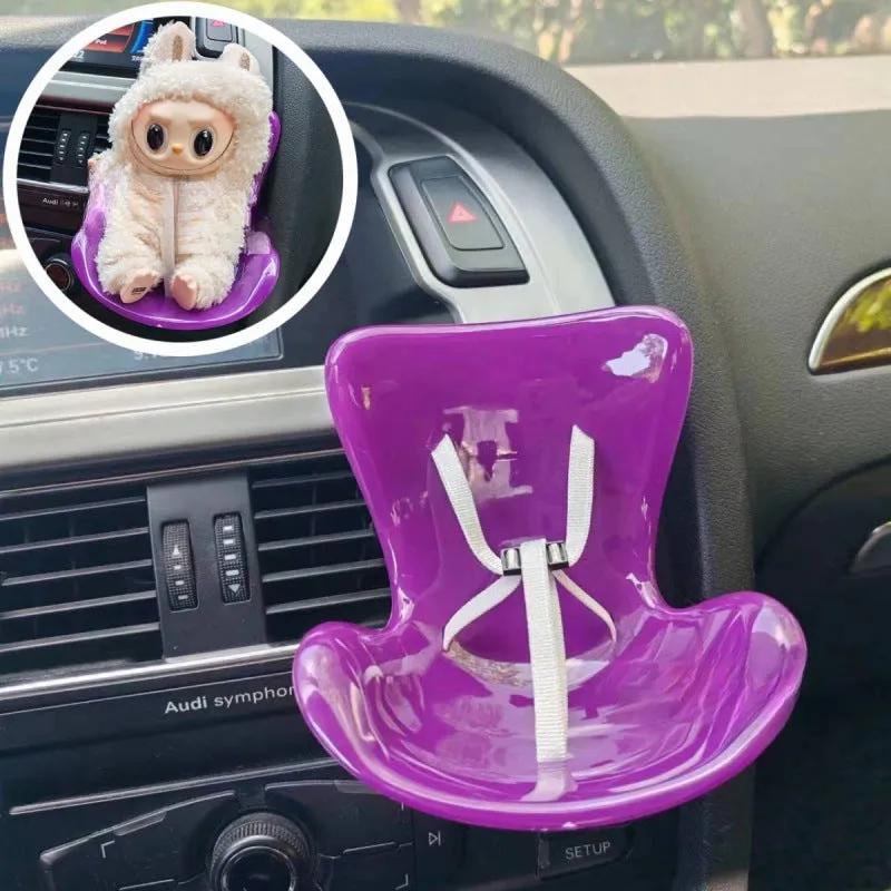 Plastic doll car safety seat ornament in plush Deluxe Edition colour with black safety belt