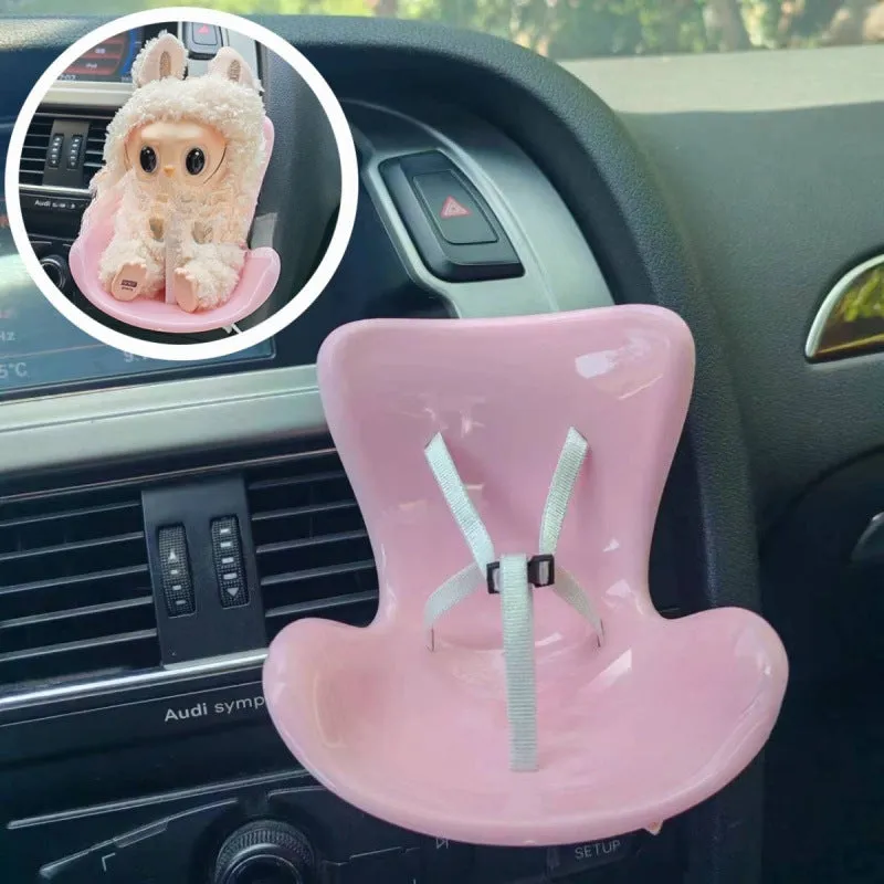 Plastic doll car safety seat ornament in plush Deluxe Edition colour with black safety belt