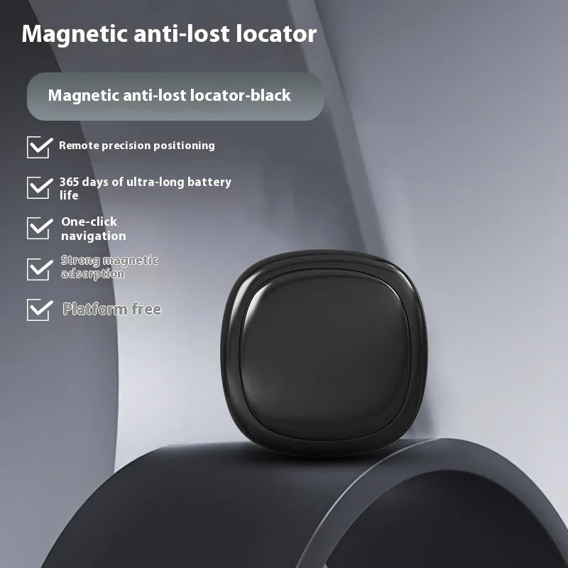 Smart anti-lost alarm in black with magnetic square shape and hanging loop on a keychain