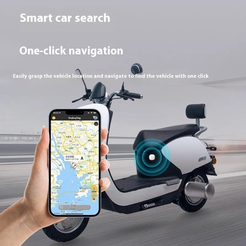 Smart anti-lost alarm in black with magnetic square shape and hanging loop on a keychain