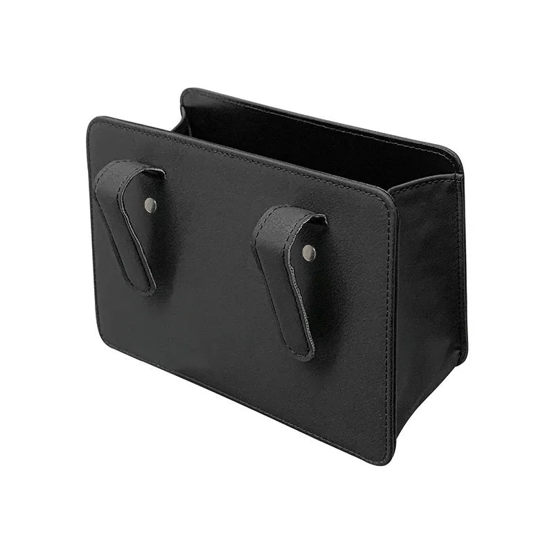 Leather car door container trash can in beige, showing compact size and hanging design for vehicle use