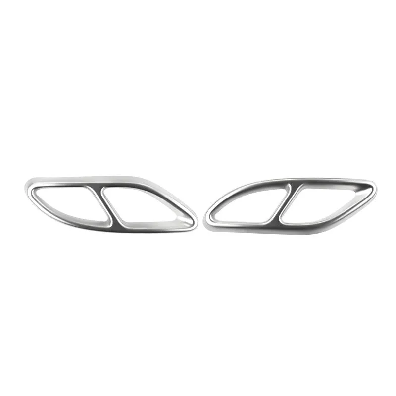 Aluminium alloy tailpipe cover for Mercedes-Benz A Class in silver finish with metallic sheen on exhaust pipe