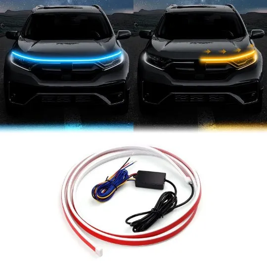 Modified car silicone LED dynamic scanning daytime light strip with control box, white yellow light