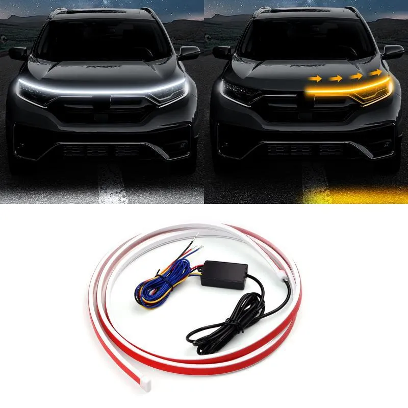 Modified car silicone LED dynamic scanning daytime light strip with control box, white yellow light