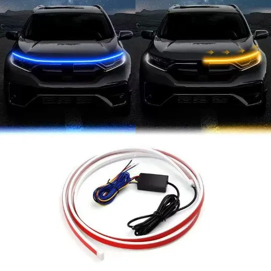 Modified car silicone LED dynamic scanning daytime light strip with control box, white yellow light