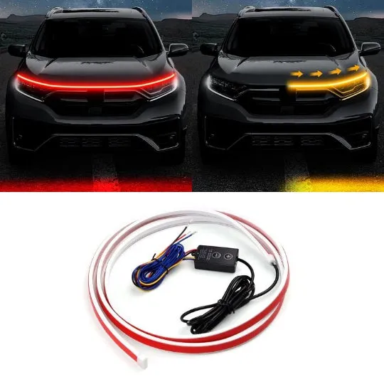 Modified car silicone LED dynamic scanning daytime light strip with control box, white yellow light