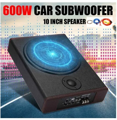 High-power 12V 8-inch car audio ultra-thin subwoofer with wooden enclosure and PU leather exterior