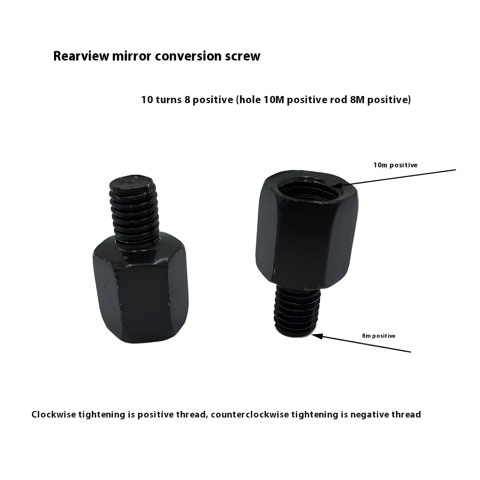 Motorcycle rearview mirror connecting screw with 8-10mm positive thread in iron and black finish