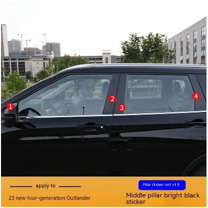 Set of protective films for 2023 Mitsubishi Outlander A, B and C pillar columns in carbon fibre pattern.