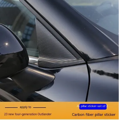 Set of protective films for 2023 Mitsubishi Outlander A, B and C pillar columns in carbon fibre pattern.