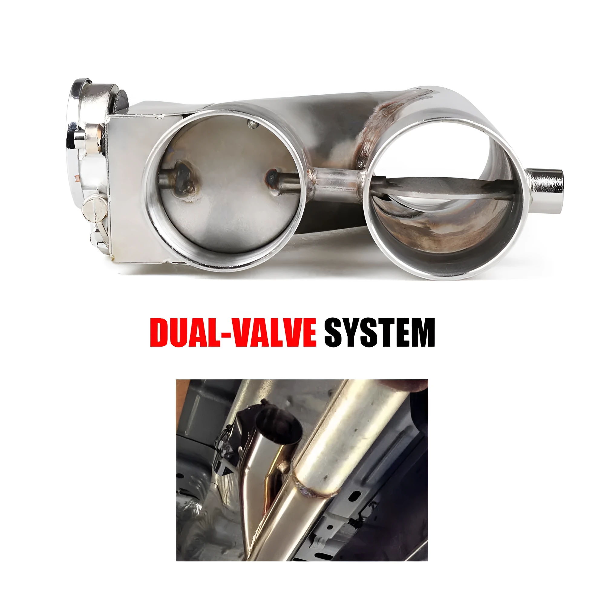 Stainless steel electronic control double valve exhaust pipe in silver for car modification