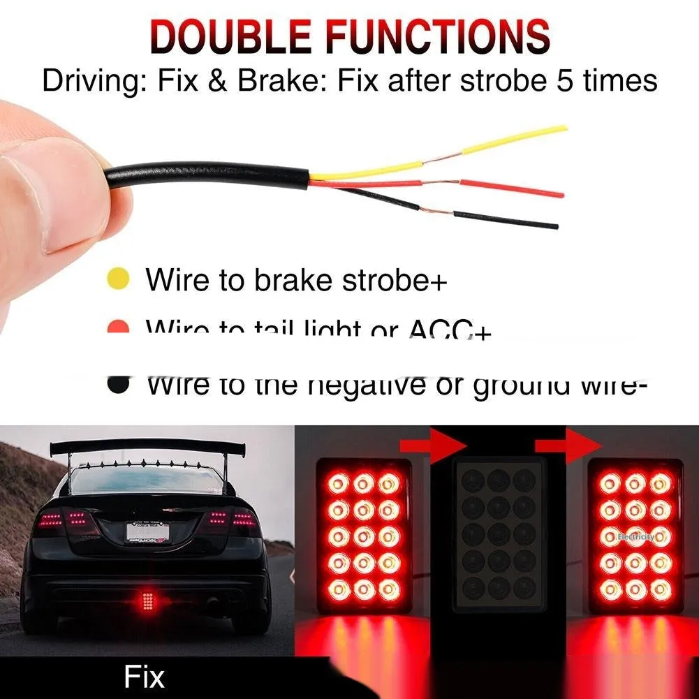 Square ABS warning taillight 12V 6W for car and motorcycle reversing or brake light, black shell