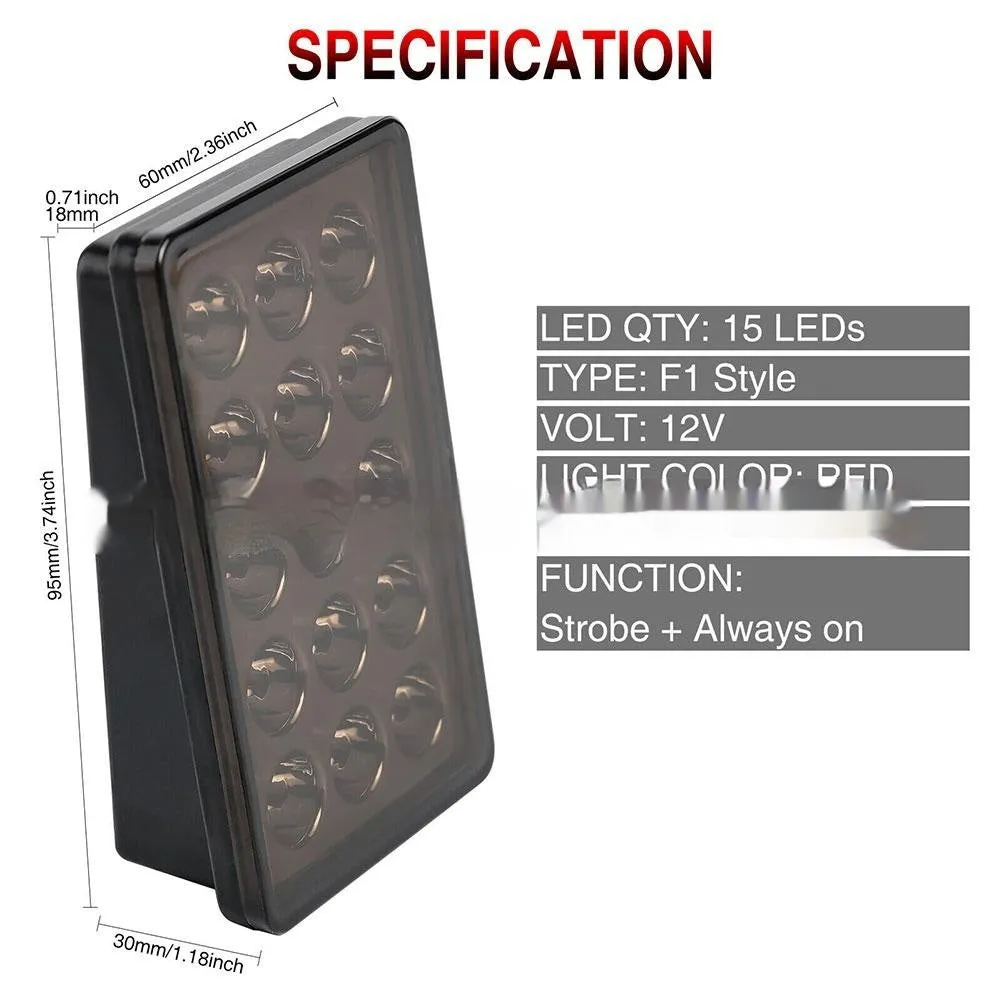 Square ABS warning taillight 12V 6W for car and motorcycle reversing or brake light, black shell