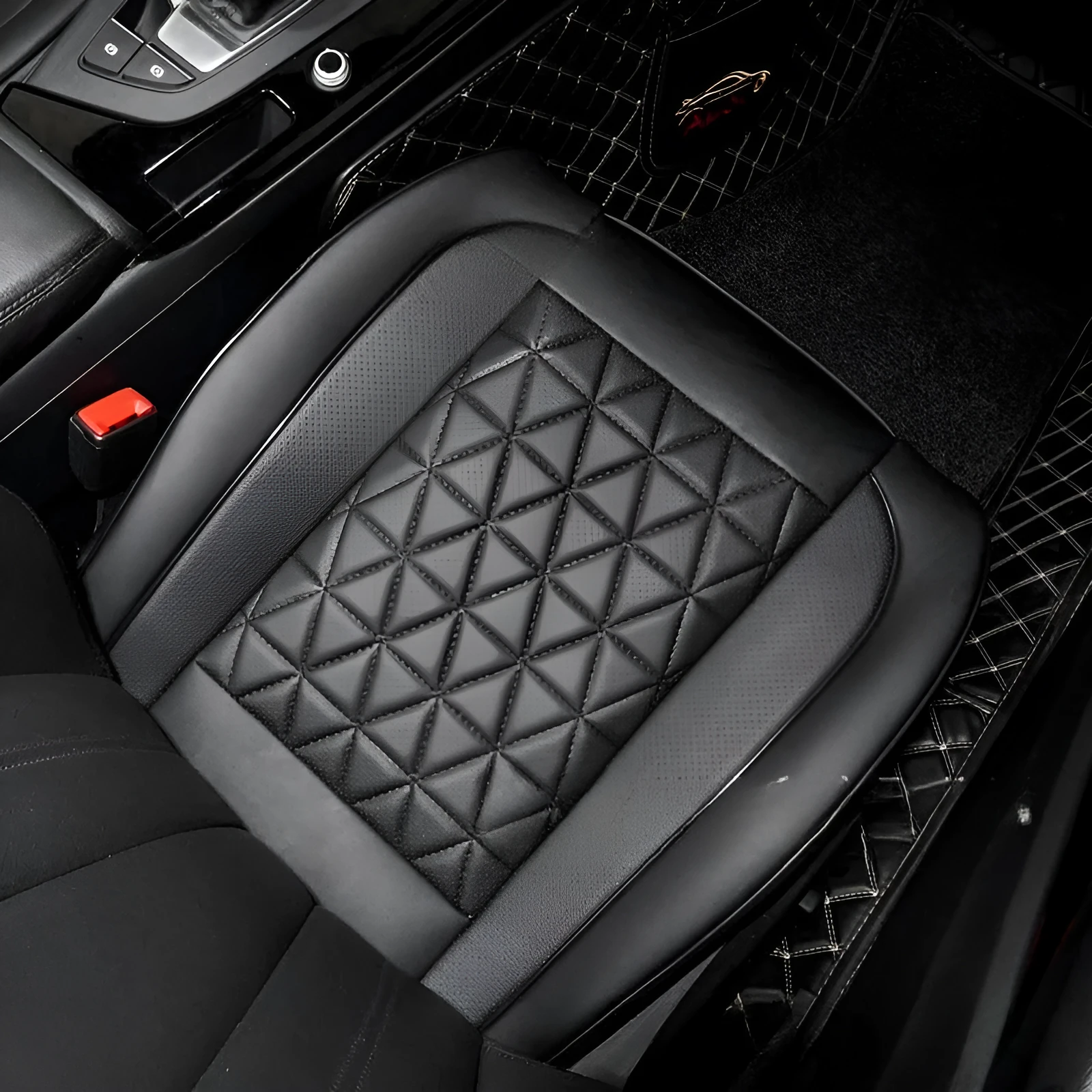 Car seat cushion all-inclusive Napa leather cover in black hemmed style