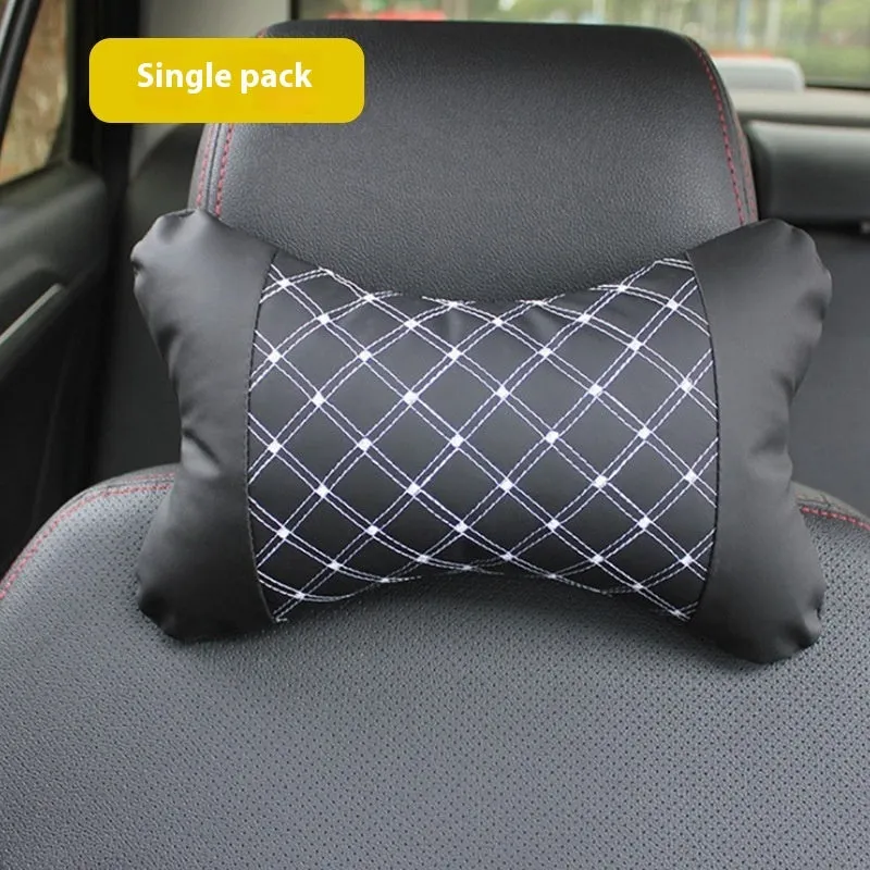 Car Electric Massage Lumbar Support Pillow Interior Decoration PU Leather with Latex Filler Four Seasons Universal Black Ribbon Red Line or Black White Line Red Wine Headrest Pair Bag Single Bag Options