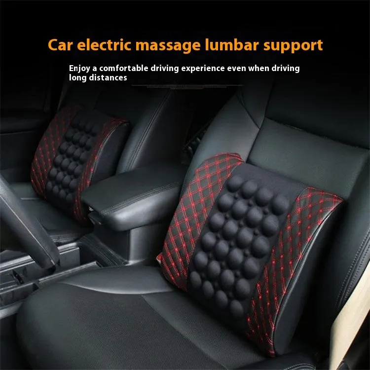 Car Electric Massage Lumbar Support Pillow Interior Decoration PU Leather with Latex Filler Four Seasons Universal Black Ribbon Red Line or Black White Line Red Wine Headrest Pair Bag Single Bag Options