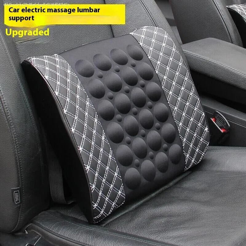 Car Electric Massage Lumbar Support Pillow Interior Decoration PU Leather with Latex Filler Four Seasons Universal Black Ribbon Red Line or Black White Line Red Wine Headrest Pair Bag Single Bag Options