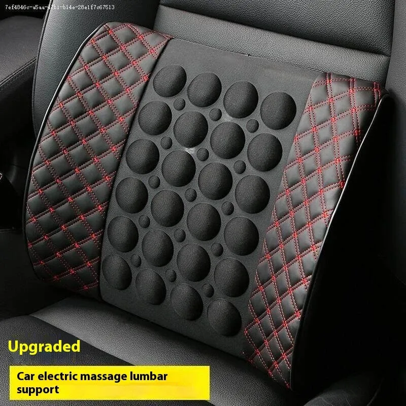Car Electric Massage Lumbar Support Pillow Interior Decoration PU Leather with Latex Filler Four Seasons Universal Black Ribbon Red Line or Black White Line Red Wine Headrest Pair Bag Single Bag Options
