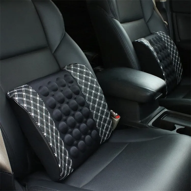 Car Electric Massage Lumbar Support Pillow Interior Decoration PU Leather with Latex Filler Four Seasons Universal Black Ribbon Red Line or Black White Line Red Wine Headrest Pair Bag Single Bag Options