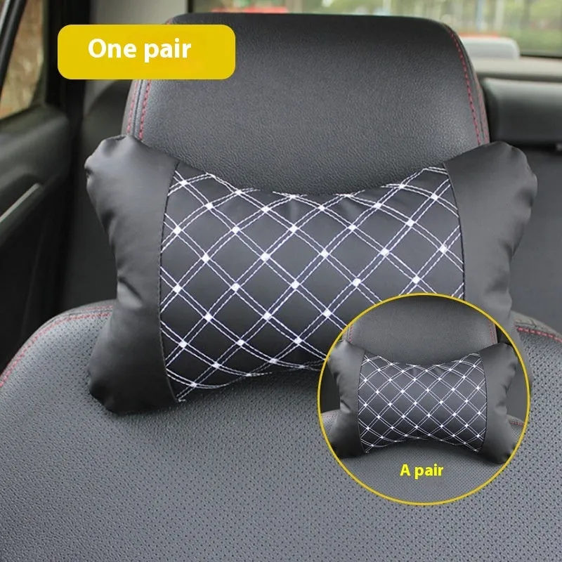 Car Electric Massage Lumbar Support Pillow Interior Decoration PU Leather with Latex Filler Four Seasons Universal Black Ribbon Red Line or Black White Line Red Wine Headrest Pair Bag Single Bag Options