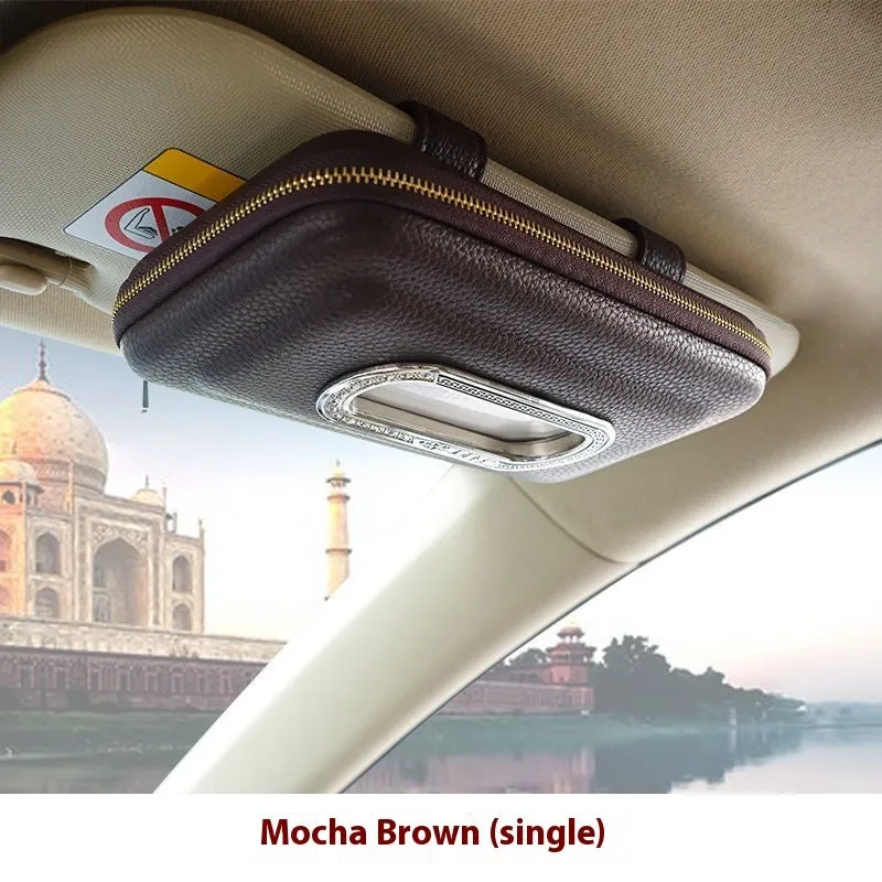 PU leather hanging car tissue box in beige diamond colour, designed for vehicle interior storage