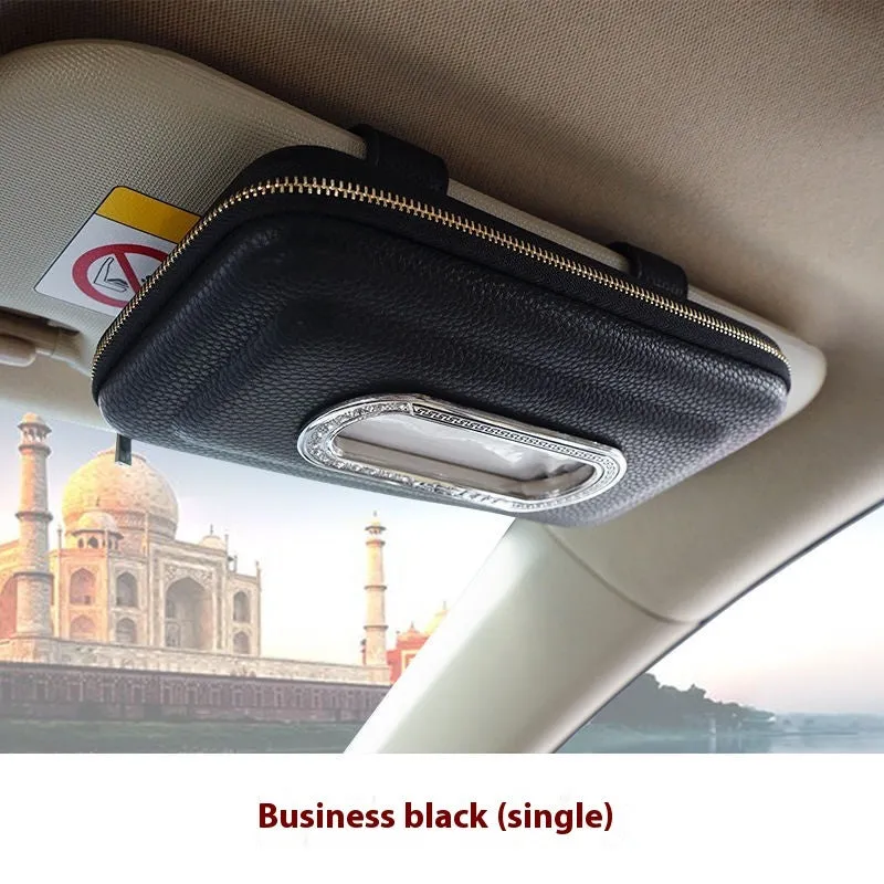 PU leather hanging car tissue box in beige diamond colour, designed for vehicle interior storage