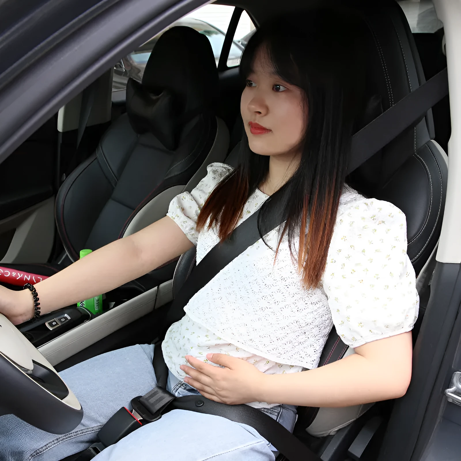 Maternity seat belt adjuster with ABS buckle for pregnant women, 175 cm adjustable polyester strap