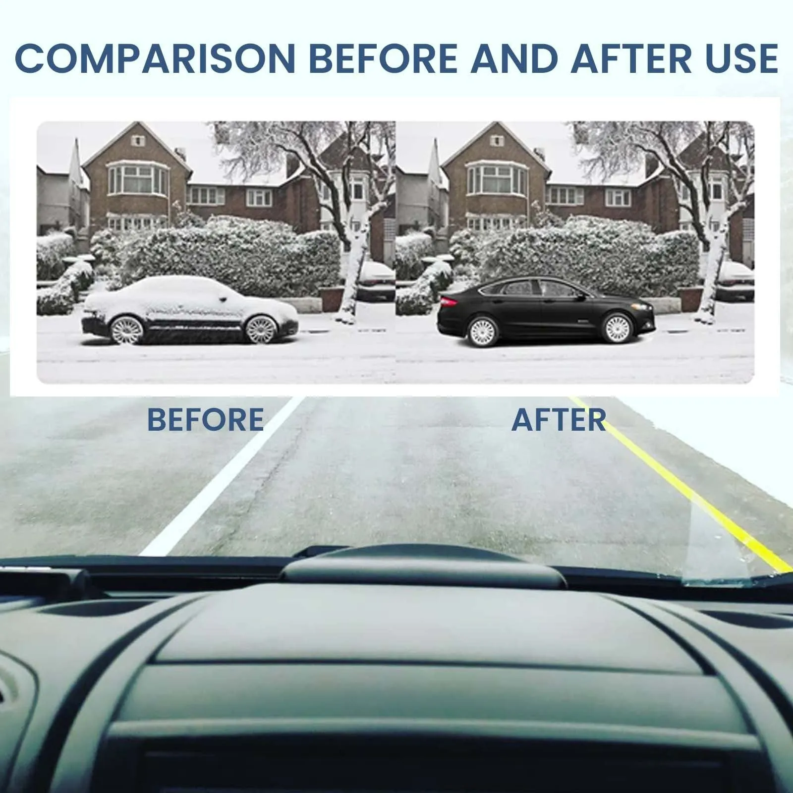 Black compact car windscreen de-icer tool with glass element for melting ice and snow.
