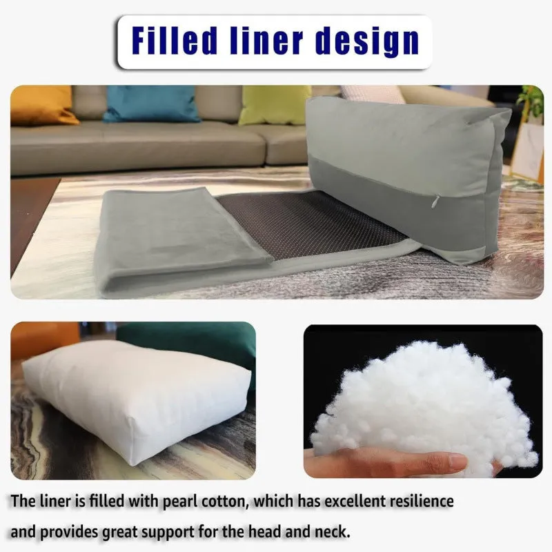 Adjustable fixed neck support car pillow in gray, 60x40x11cm, filled with PP cotton, Nordic style solid colour cushion