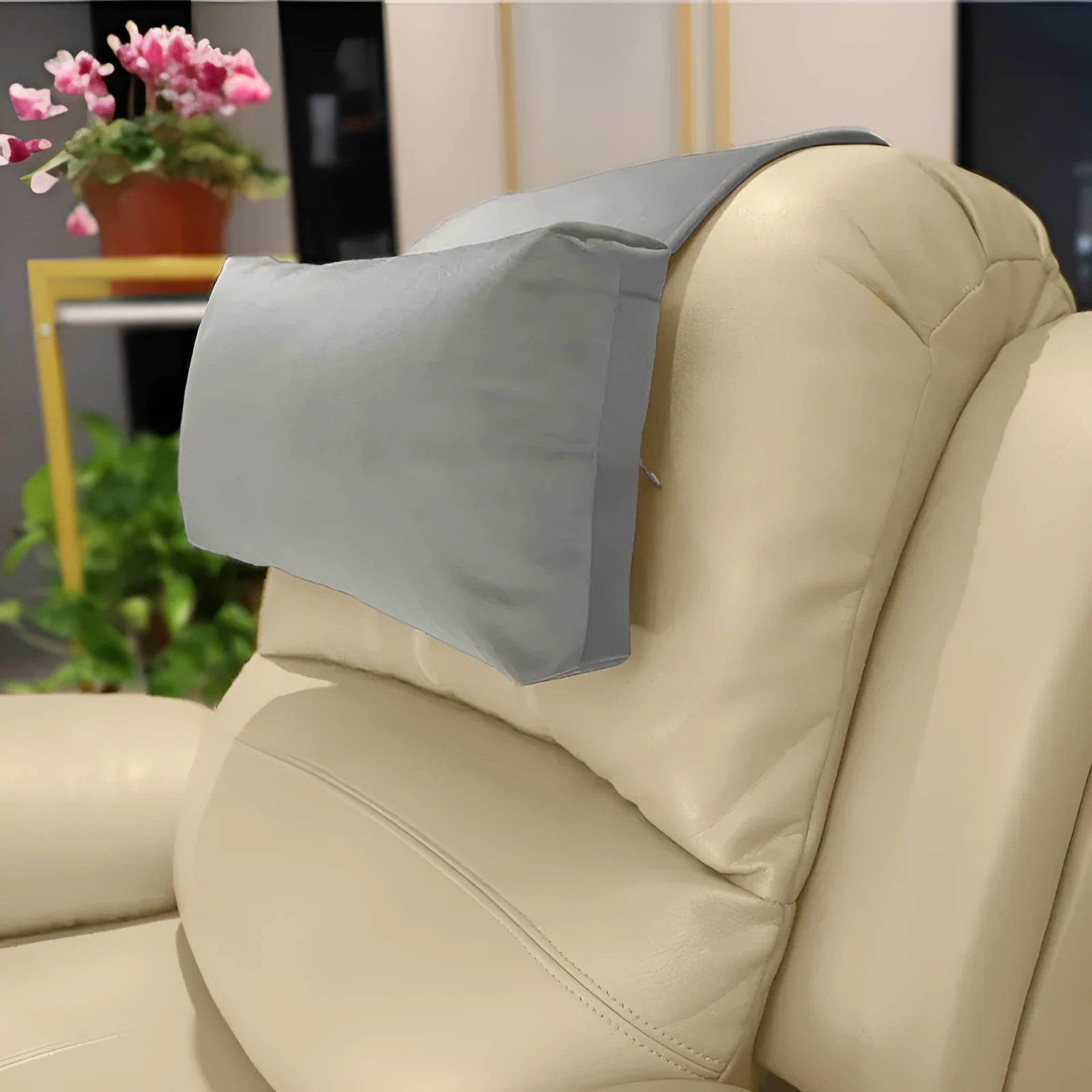 Adjustable fixed neck support car pillow in gray, 60x40x11cm, filled with PP cotton, Nordic style solid colour cushion