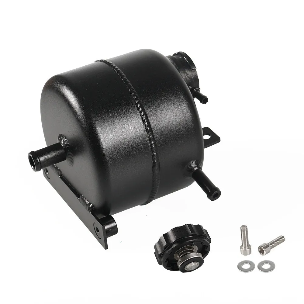 Polished aluminum alloy coolant tank direct replacement for BMW Mini, black colour option, in engine bay