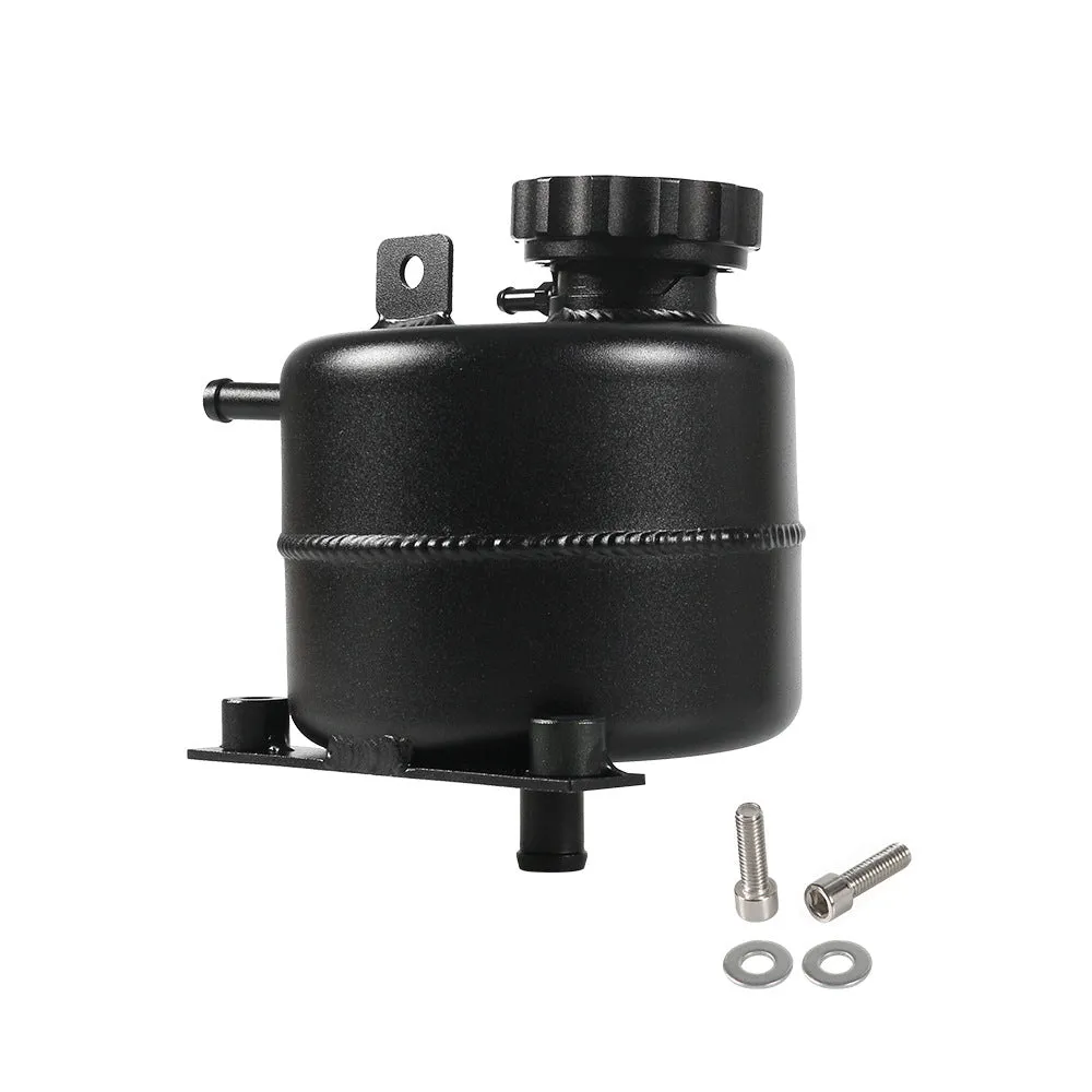 Polished aluminum alloy coolant tank direct replacement for BMW Mini, black colour option, in engine bay