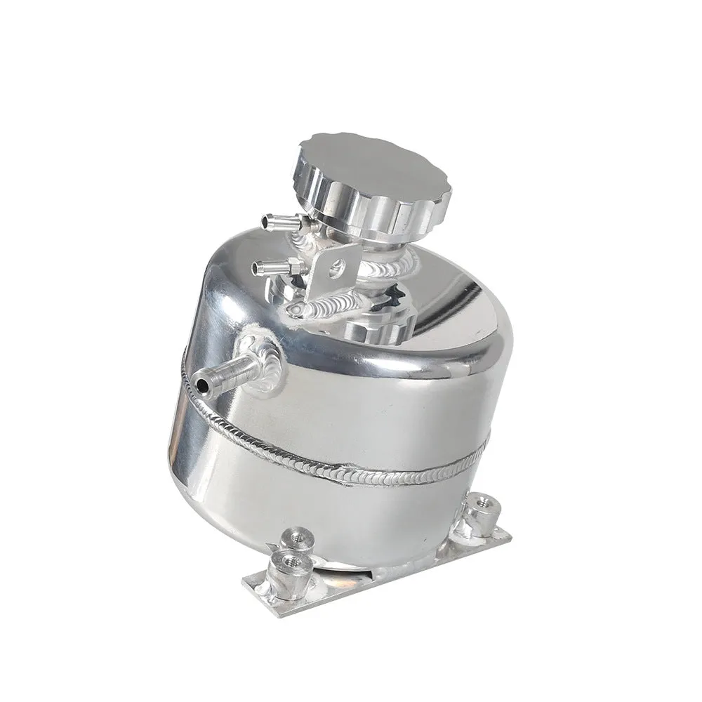 Polished aluminum alloy coolant tank direct replacement for BMW Mini, black colour option, in engine bay