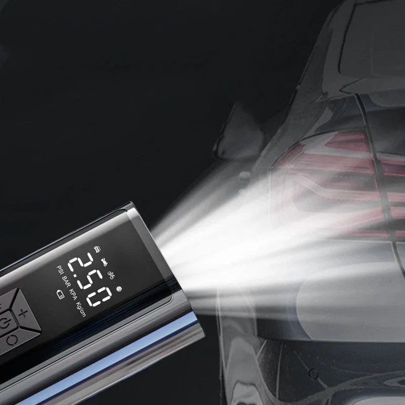 Wireless digital car tyre pump with dual display showing pressure readings and 35L/min airflow rating