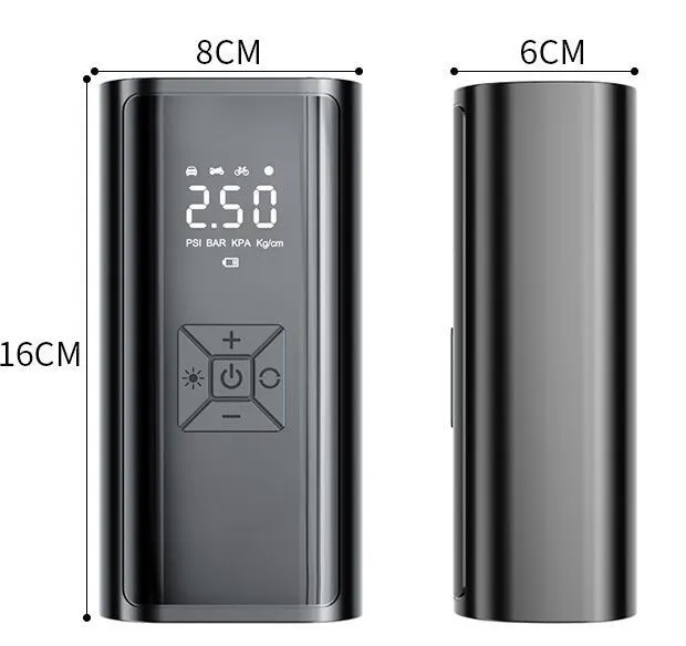 Wireless digital car tyre pump with dual display showing pressure readings and 35L/min airflow rating