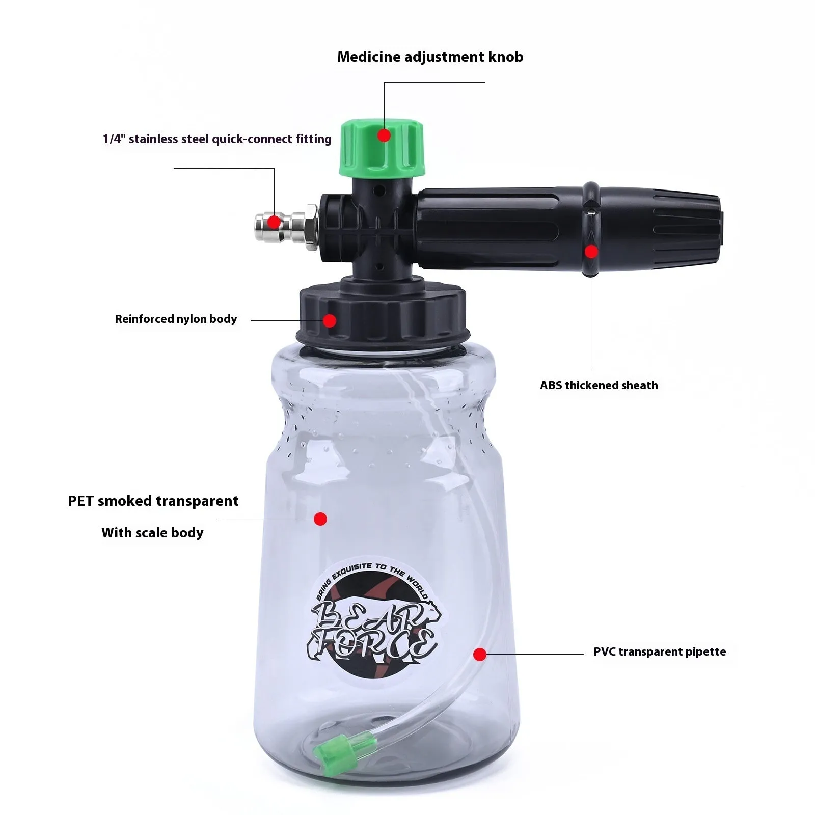 Small green high pressure car washing bubble watering can with ABS handle and copper spray core, 13x10x17cm
