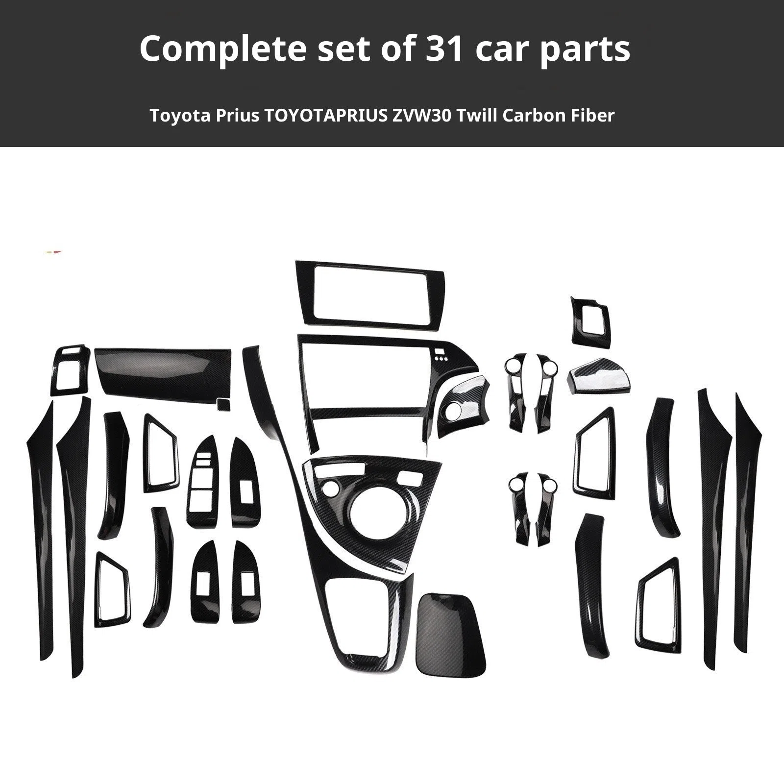 31-piece plastic interior car sticker set in three colour options for dashboard air vent and window panel trimming