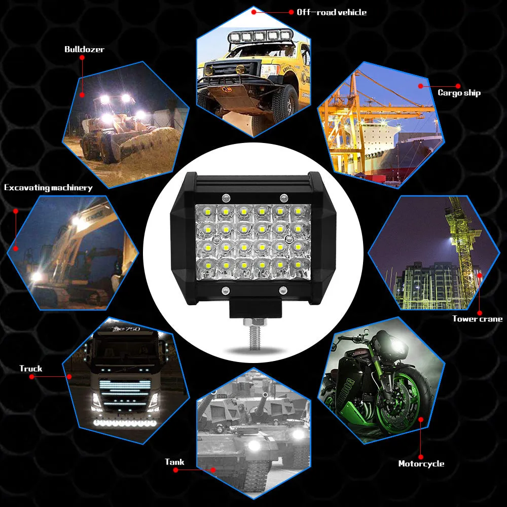 Black 4-row LED light bar with aluminium case and stainless steel bracket for vehicle mounting.