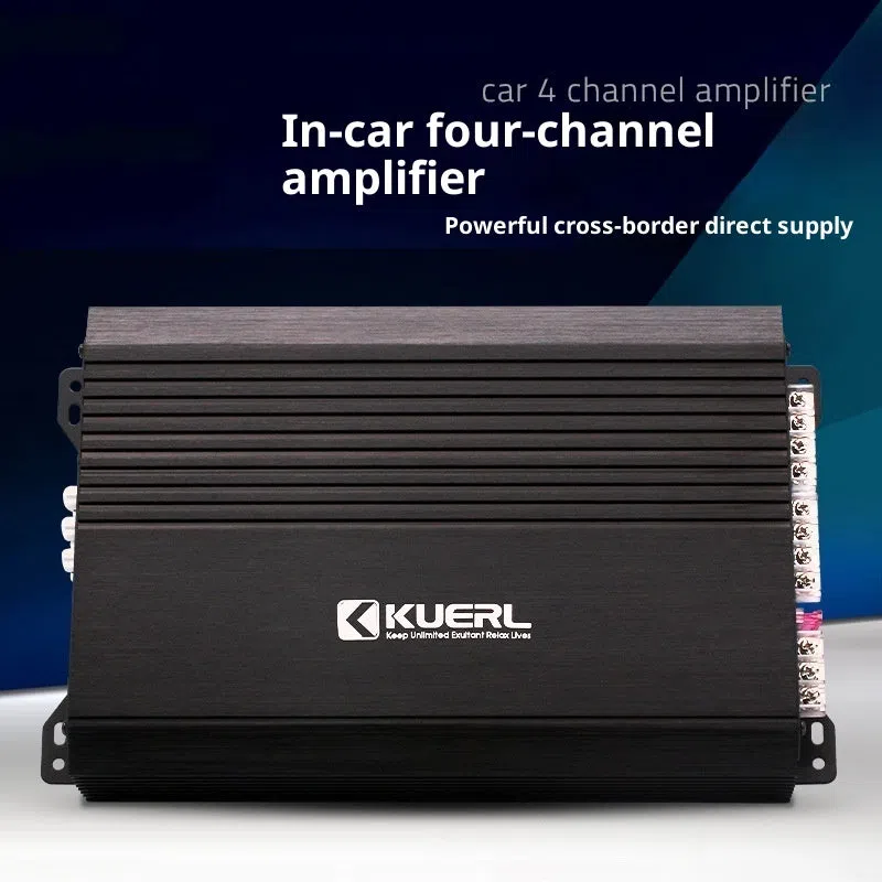 Black K-452 four-channel 12V car amplifier with aluminium alloy casing and power output of 4x75W
