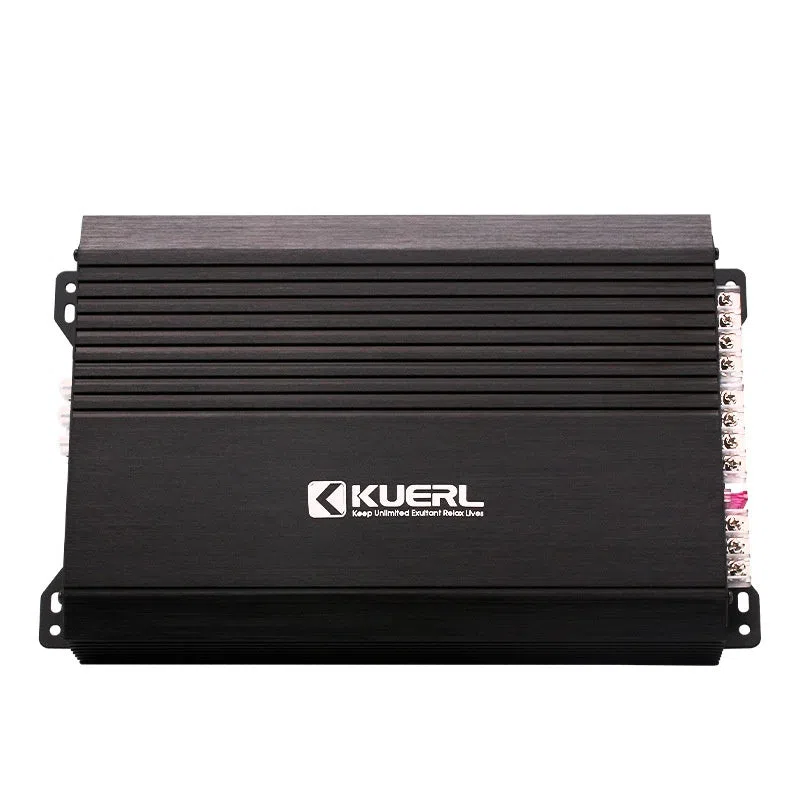 Black K-452 four-channel 12V car amplifier with aluminium alloy casing and power output of 4x75W